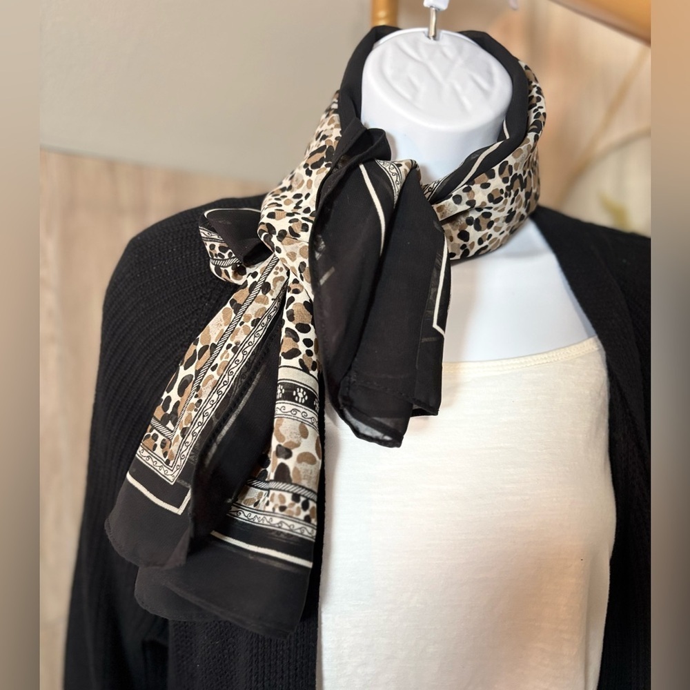 Chic Black and Tan Animal Print Patterned Scarf